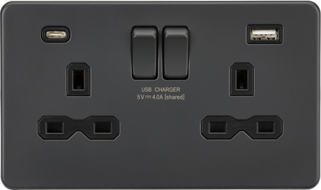 13A 2G SP Switched Socket with Dual USB A+C - Anthracite