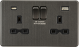 13A 2G SP Switched Socket with Dual USB A+C - Smoked Bronze