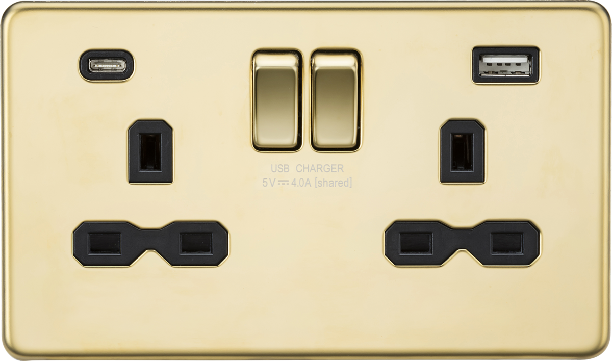 13A Dual USB Socket with Polished Brass Finish