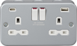 Metal Clad 13A 2G Switched Socket with Dual USB - Main View