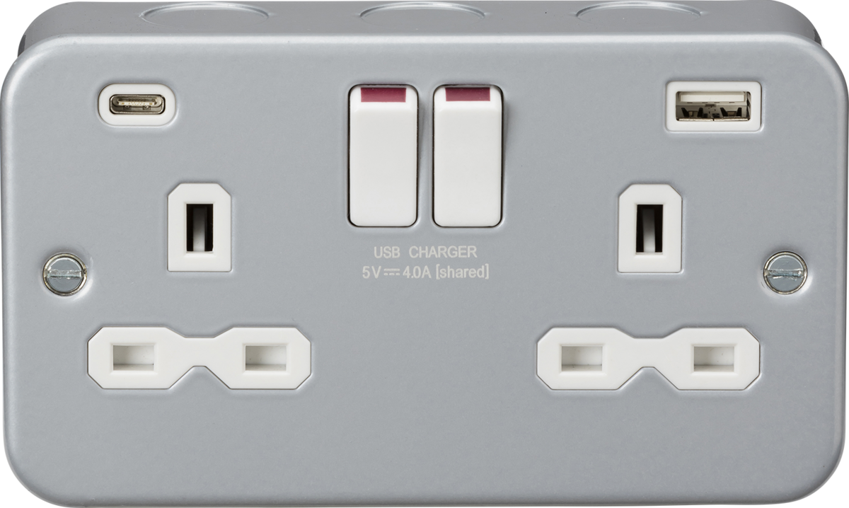 Metal Clad 13A 2G Switched Socket with Dual USB - Main View