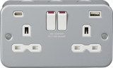 Metal Clad 13A 2G Switched Socket with Dual USB - Main View