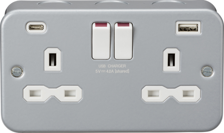 Metal Clad 13A 2G Switched Socket with Dual USB - Main View