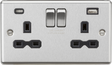 13A 2G SP Switched Socket with Dual USB C+A - Brushed Chrome