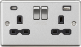 13A 2G SP Switched Socket with Dual USB C+A - Brushed Chrome