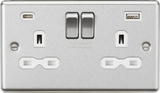 Brushed Chrome 13A 2G Switched Socket with Dual USB - White Insert
