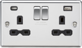 ML Accessories 13A 2G SP Switched Socket with Dual USB C+A, Polished Chrome with Black Insert