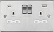 Brushed Chrome 13A 2G SP Switched Socket with Dual USB A+C