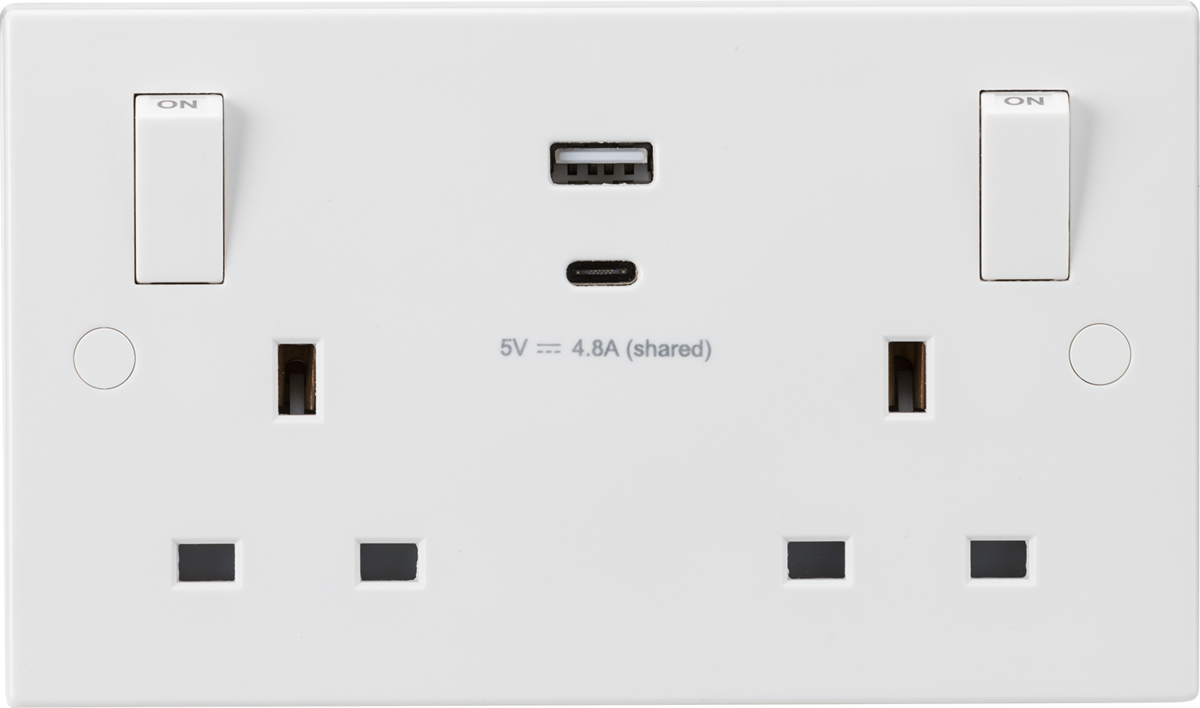 Knightsbridge 13A 2G Switched Socket with Dual USB A+C