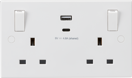 Knightsbridge 13A 2G Switched Socket with Dual USB A+C