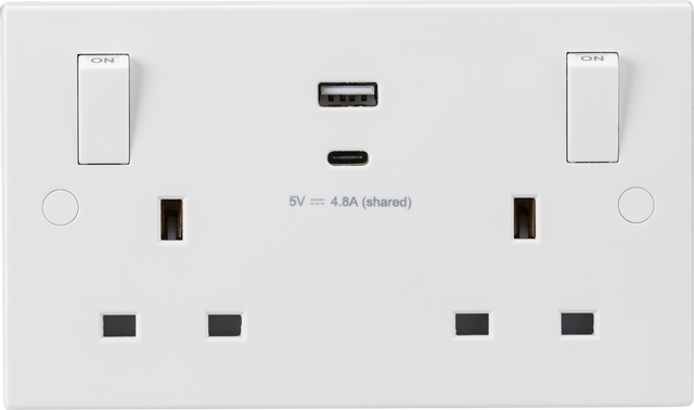 Knightsbridge 13A 2G Switched Socket with Dual USB A+C
