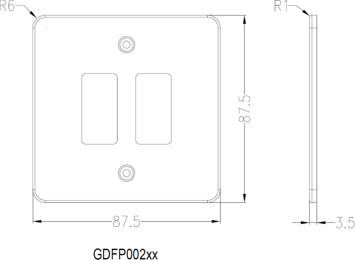 Flat Plate 2G Grid Faceplate Side View - Brushed Chrome