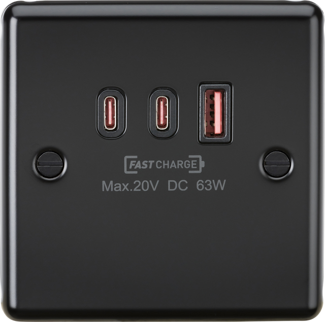 230V Triple USB Charger Plate - Matt Black