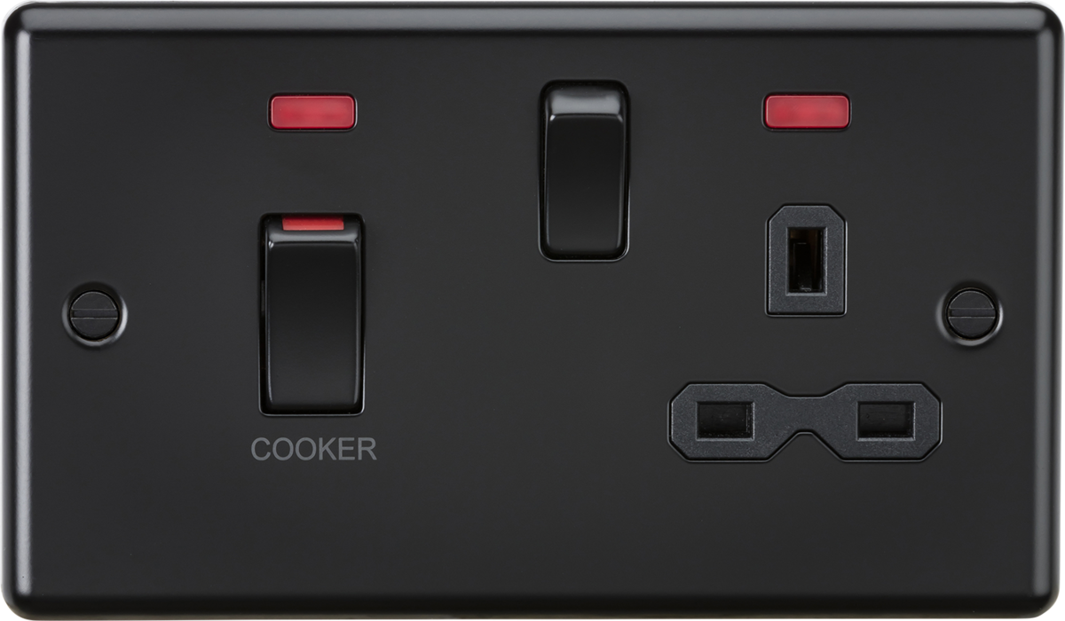 Matt Black 45A Double Pole Switch & 13A Switched Socket with Neons - CL83MNMBB