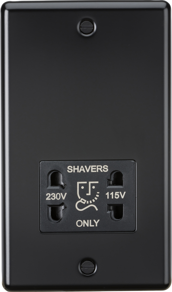 115-230V Dual Voltage Shaver Socket - Matt Black with Black Insert