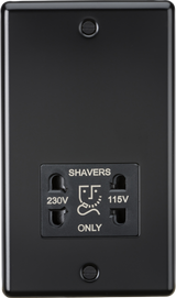 115-230V Dual Voltage Shaver Socket - Matt Black with Black Insert
