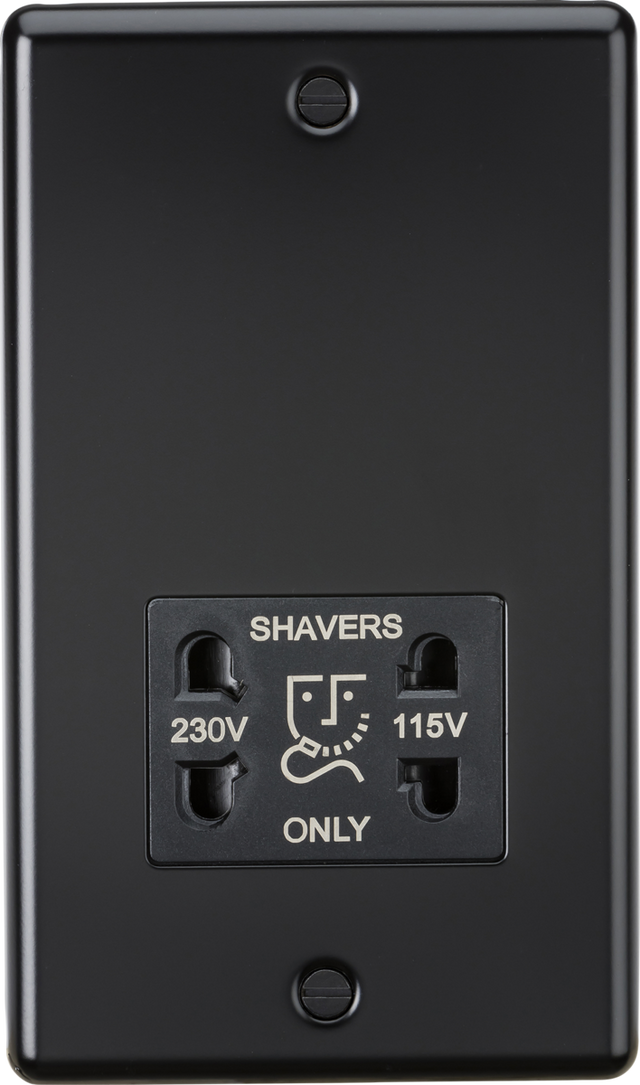 115-230V Dual Voltage Shaver Socket - Matt Black with Black Insert