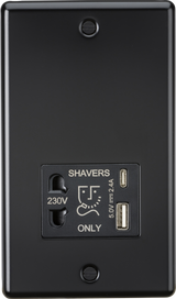 230V Shaver Socket with Dual USB A+C - Matt Black