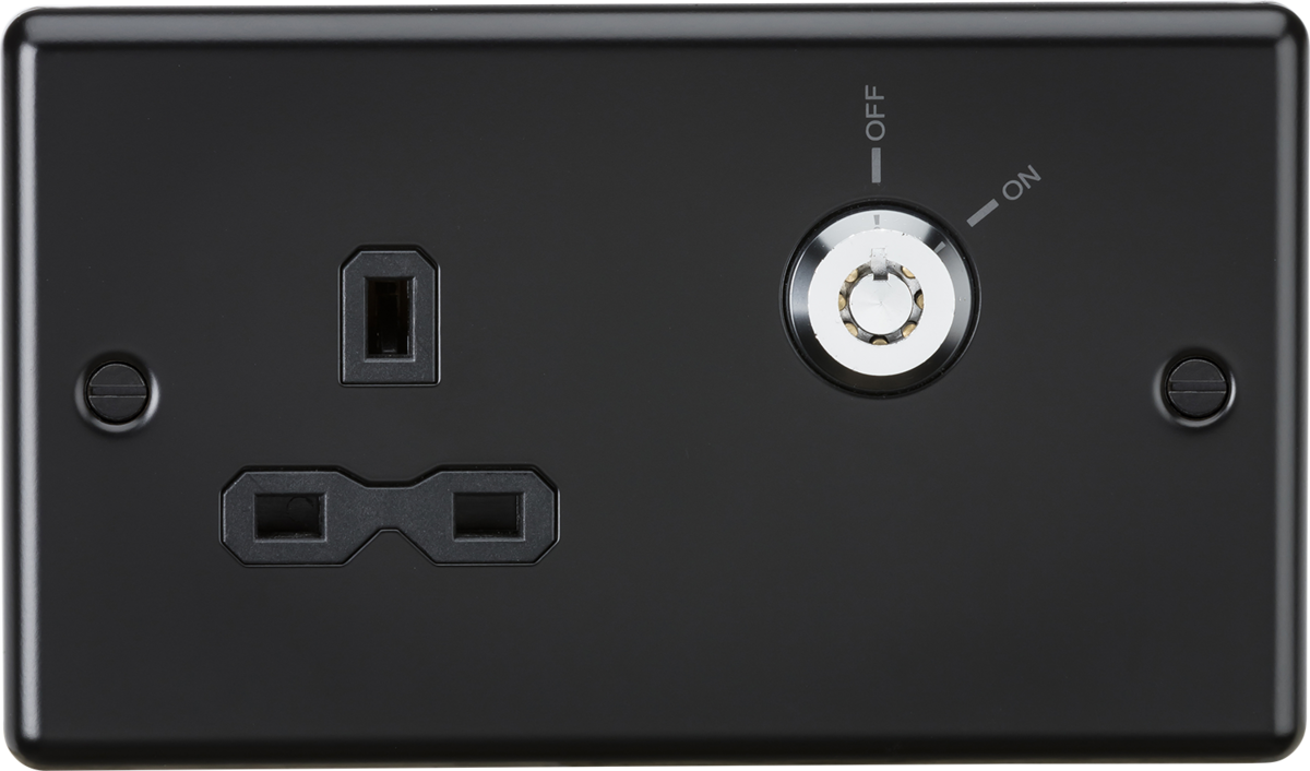 13A DP Key Lockable Socket - Matt Black with Black Insert