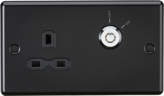 13A DP Key Lockable Socket - Matt Black with Black Insert
