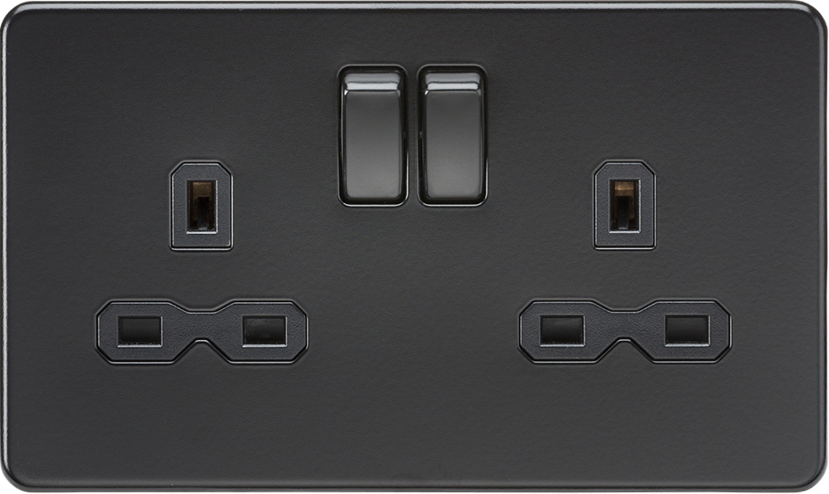 13A 2G DP Switched Socket - Matt Black with Twin Earths