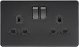 13A 2G DP Switched Socket - Matt Black with Twin Earths