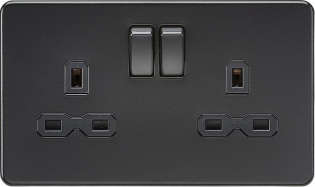 13A 2G DP Switched Socket - Matt Black with Twin Earths
