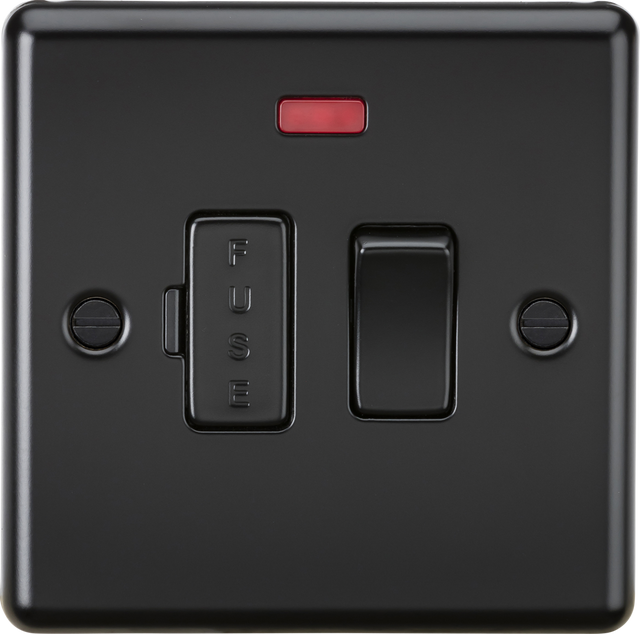 13A Switched Fused Spur Unit with Neon - Matt Black