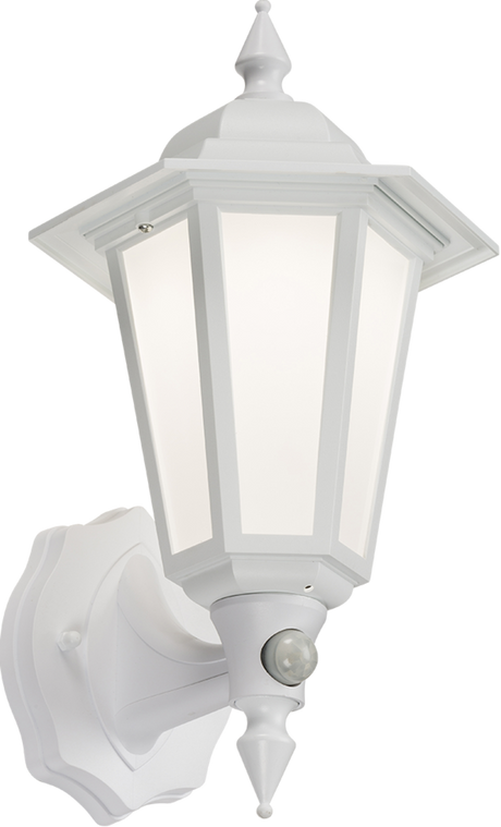 230V IP54 LED Wall Lantern - White with PIR