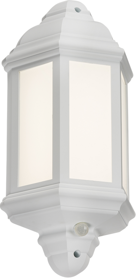 230V IP54 LED Half Wall Lantern with PIR - White