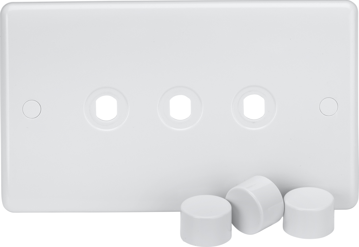 3G Dimmer Plate with Matching Caps - White Finish