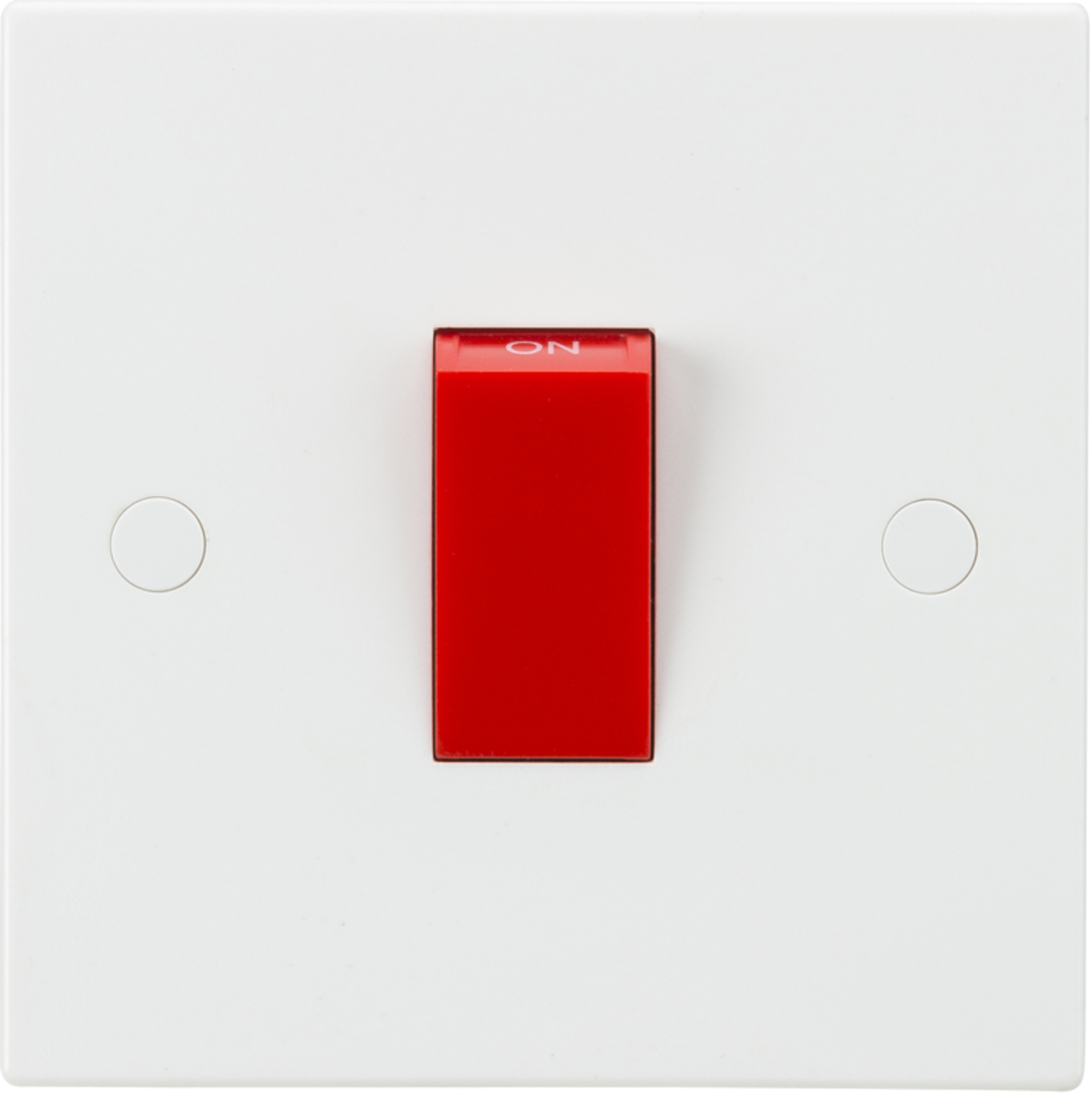 Knightsbridge 45A DP Switch with Red Rocker - White