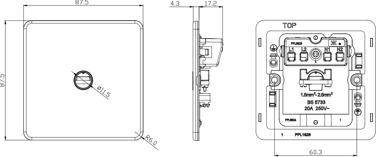 20A Flex Outlet Plate - Anthracite Side View