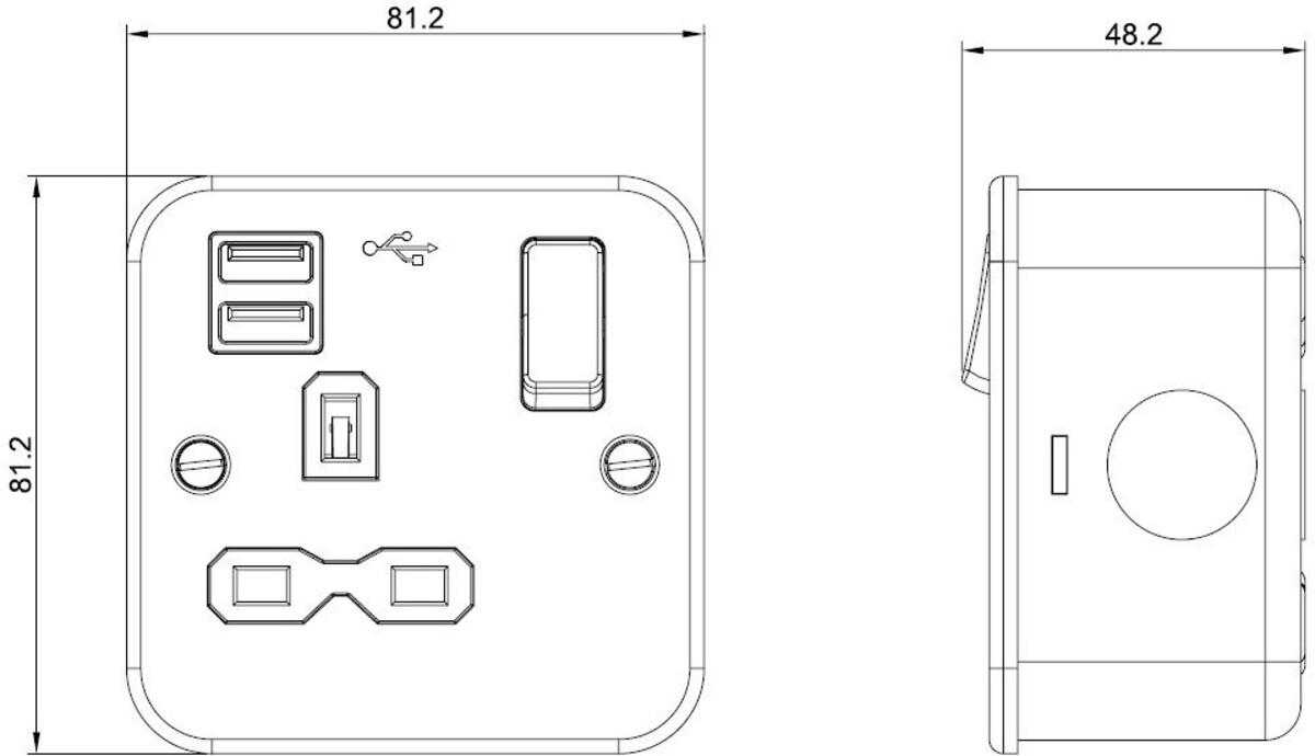 Metal Clad 13A Switched Socket with Dual USB Charger for home or office