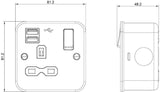 Metal Clad 13A Switched Socket with Dual USB Charger for home or office