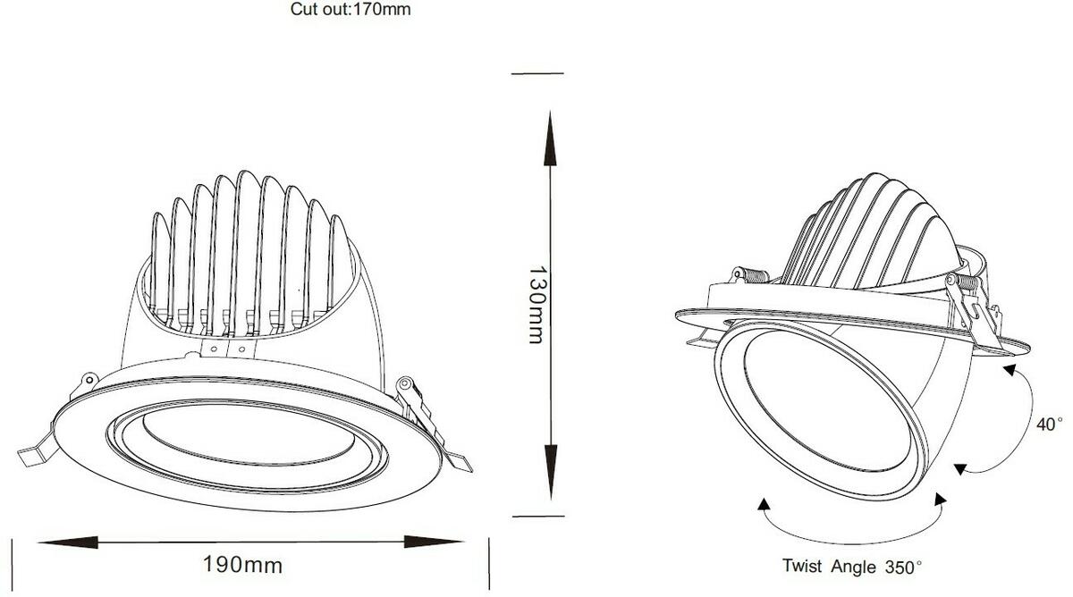 SARA 230V IP20 LED Recessed Scoop Downlight - Alternate View