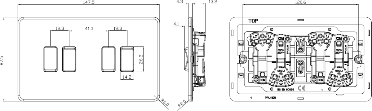 ML Accessories 10AX 4G 2-Way Switch - Side View