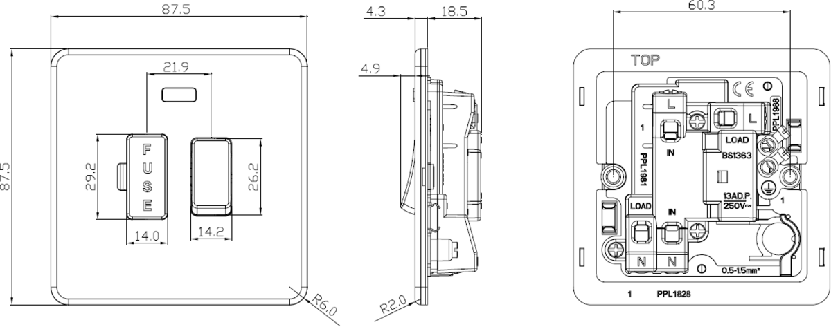 Alternative view of 13A Switched Fused Spur Unit - Matt Black