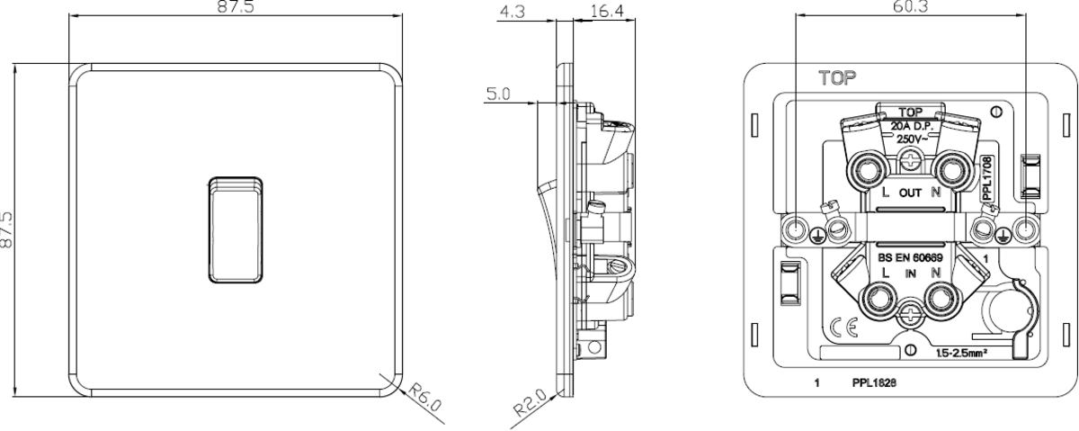 Additional view of ML Accessories 20A 1G DP Switch - Brushed Chrome