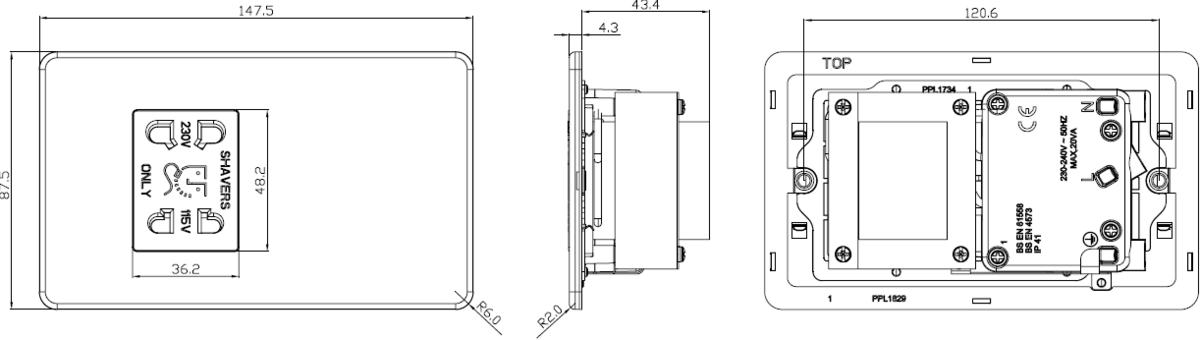 Dual Voltage Shaver Socket Polished Chrome
