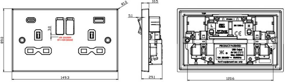 13A 2G Switched Socket with Dual USB - Antique Brass Finish