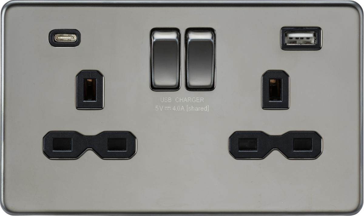 ML Accessories 13A 2G SP Switched Socket - Black Nickel