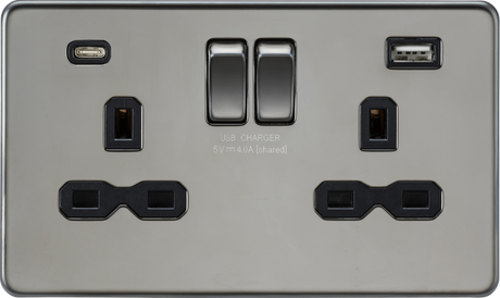 ML Accessories 13A 2G SP Switched Socket - Black Nickel