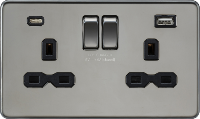 ML Accessories 13A 2G SP Switched Socket - Black Nickel