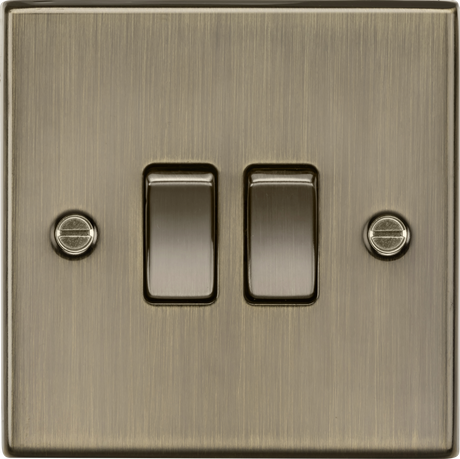 10AX 2G 2-way Plate Switch - Antique Brass featuring Square Edge Design