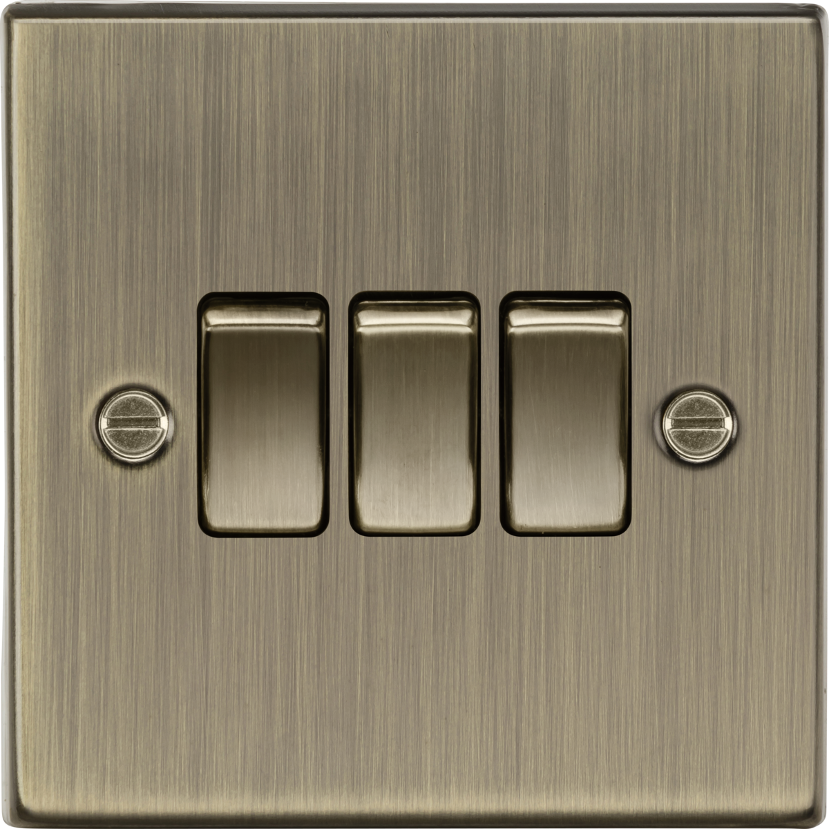 10AX 3G 2-way Plate Switch - Square Edge Antique Brass
