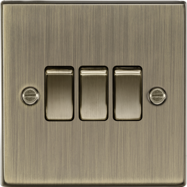 10AX 3G 2-way Plate Switch - Square Edge Antique Brass