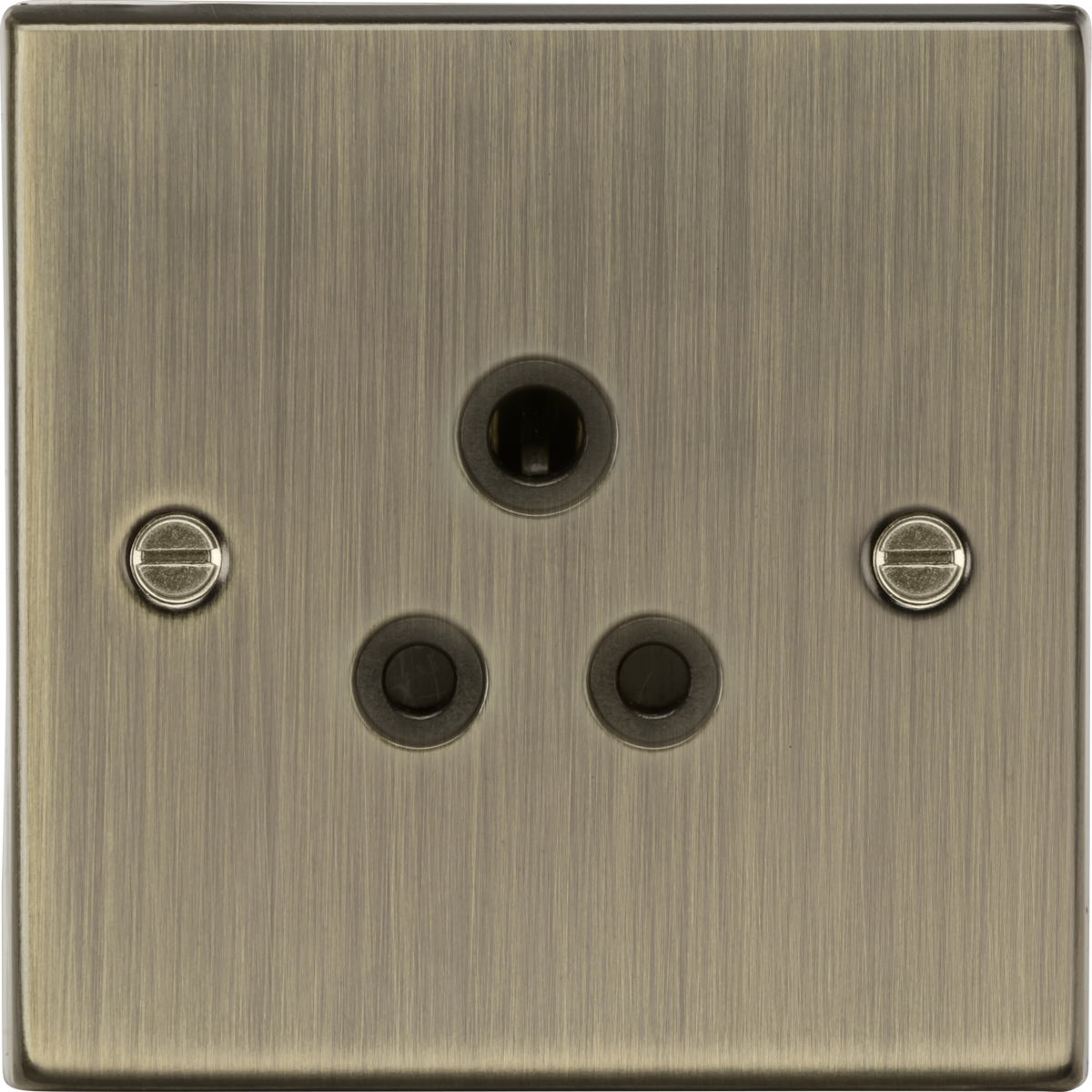 5A Unswitched Socket - Antique Brass with Black Insert, Square Edge