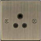5A Unswitched Socket - Antique Brass with Black Insert, Square Edge