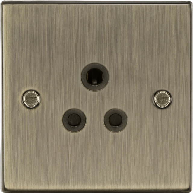 5A Unswitched Socket - Antique Brass with Black Insert, Square Edge